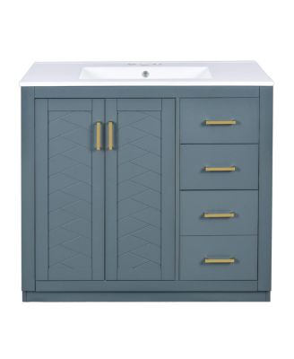 36" Bathroom Vanity with Ceramic Sink, Modern Solid Wood Cabinet & Ample Storage Drawers for Small Spaces