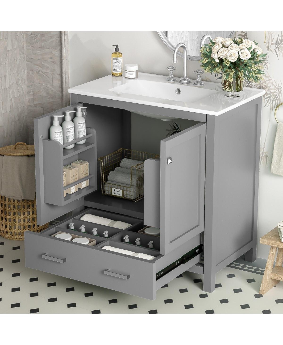 Sillysis 30" Bathroom Vanity with Sink, Solid Wood Cabinet & Soft Close Doors, Drawer Storage for Modern Bathrooms