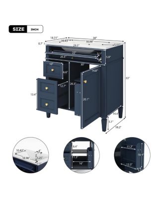 Bathroom Vanity with Ceramic Sink, Solid Wood Cabinet, Ample Storage Drawers Adjustable Shelf for Small