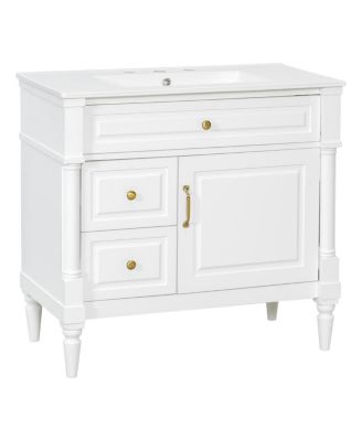 36" Bathroom Vanity with Sink, Solid Wood Cabinet with Flip Drawer and Adjustable Shelf, Freestanding Modern Storage