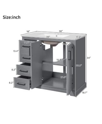 36" Modern Bathroom Vanity with Ceramic Sink, Solid Wood Frame & Soft Close Drawers for Small Spaces