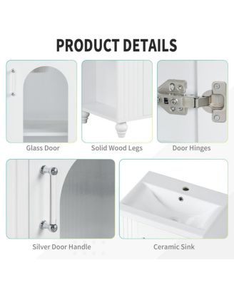 20" Bathroom Vanity with Ceramic Sink, MDF Storage Cabinet, Adjustable Shelf and Toilet Paper Holder for Small Bathrooms