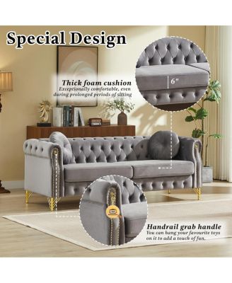  Velvet Chesterfield Sofa with Copper Studs & Tufted Buttons