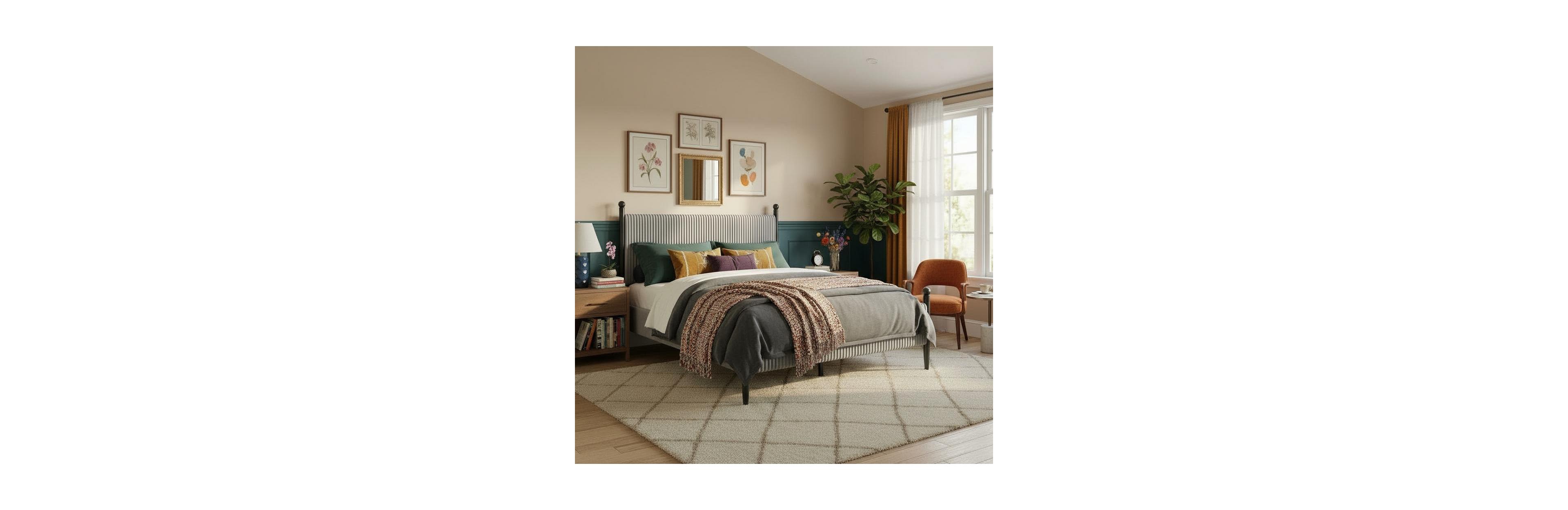gaomon Bed Frame with Velvet Headboard, Upholstered Soft Corduroy Fabric Platform Wooden Slats Support & Heavy Duty Feet