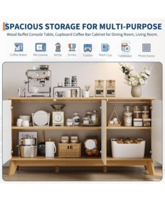 58” Wood Modern-Farmhouse 4 Door Adjustable Shelf Sideboard Furniture