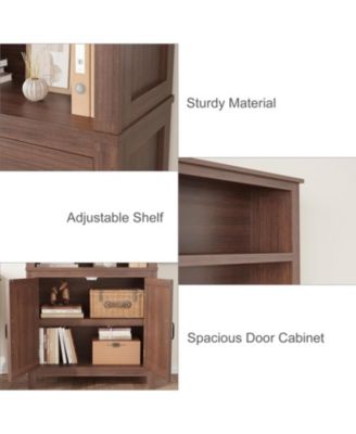 Farmhouse Bookcase with Doors, 5 tier vintage bookshelf with cabinet and adjustable shelf for rustic living room storage