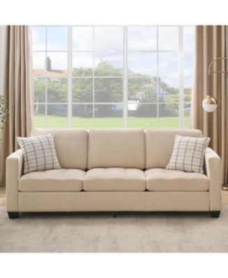 3 Seat Sofa Couch, 89'' Chenille Fabric Upholstered Sofa with Wide Armrest and Removable Headrest