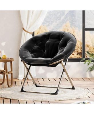 Comfy Oversized Saucer Chair – Soft Plush Fabric Reading Lounger for Adults, Stable X-Large Metal Frame Foldable Accent Lazy Chair for Bedroom