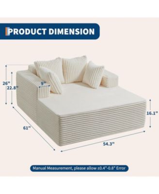 Oversized Chaise Lounge Chair 54 61" Indoor Corduroy Cloud Boneless Single Couch Sofa with 4 Pillows Armrests & Deep Seat No Assembly Comfy
