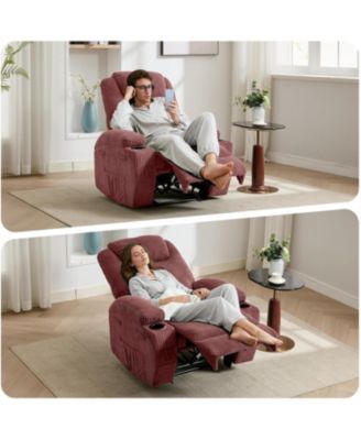 massage rocker recliner chair with heat and vibration, ergonomic rocking lounge chair for living room with dual cup holders