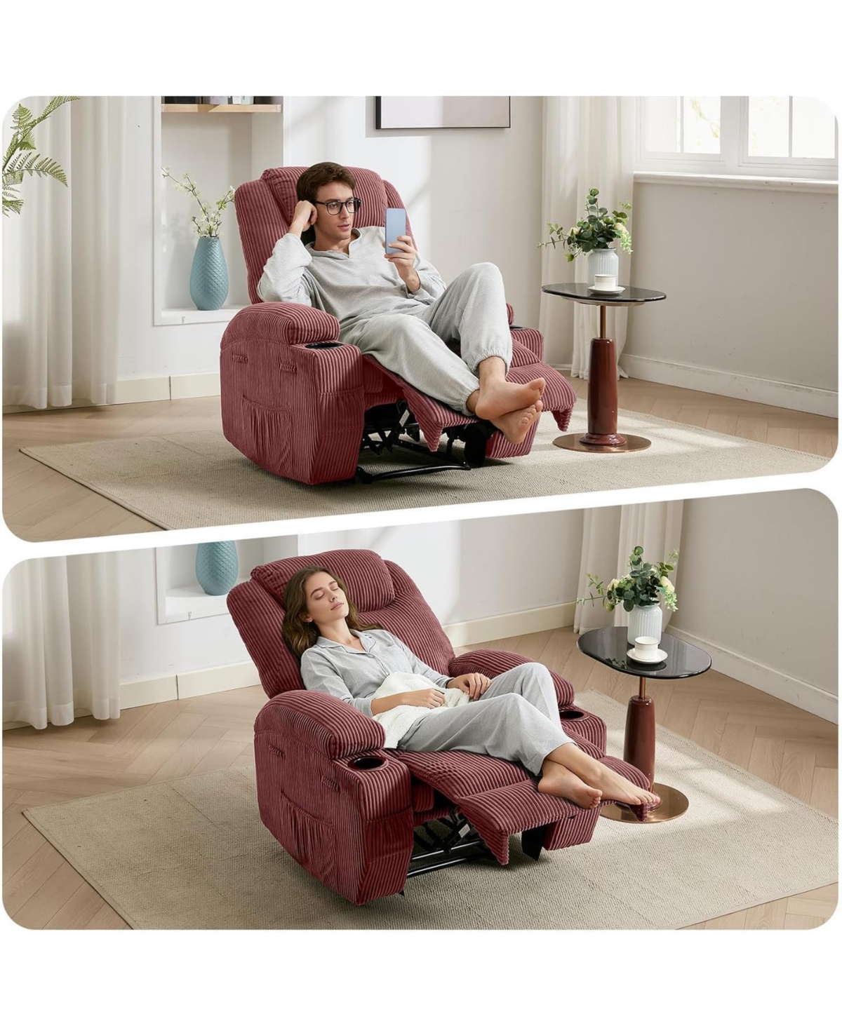 gaomon massage rocker recliner chair with heat and vibration, ergonomic rocking lounge chair for living room with dual cup holders