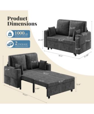 3 in 1 Pull Out Couch, 56 Inch Convertible Sleeper Sofa Bed, Loveseat Sofa Couch with Cup Holders, Modern Loveseat for Living Room