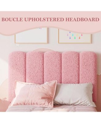 2 Sets Bed Frame with Under-Bed Drawer, Upholstered Platform Bed with Wave Headboard for Kids or Girls