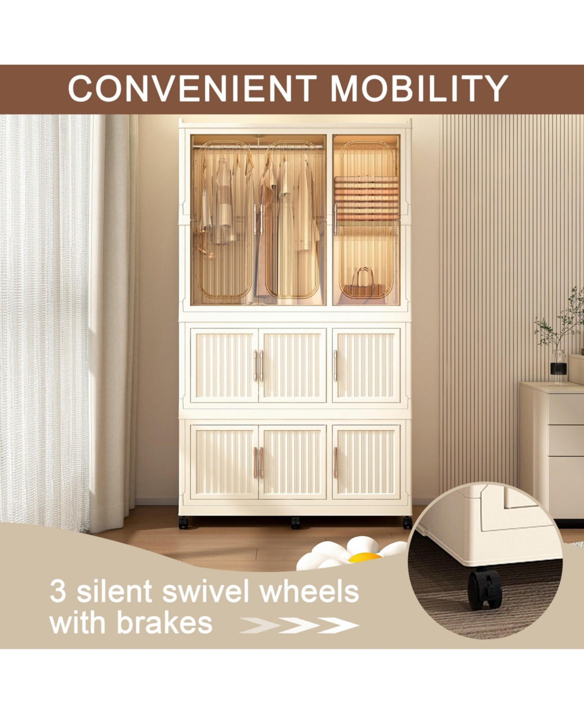 Boyel Living Portable Wardrobe Closet with 9 Magnetic Doors, 1 Hanging Rod & 6 Hangers