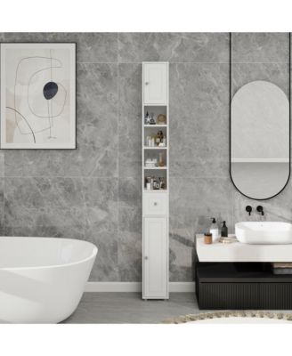 Tall Slim Bathroom Storage Cabinet, Freestanding Wooden Tower Cabinet with 2 Doors, 1 Drawer and 4 Adjustable Shelves for Small Spaces