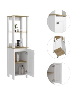 Bathroom Storage Cabinet - Two Interior Shelves, Two Open Shelves, Wooden Storage Organizer for Living Room
