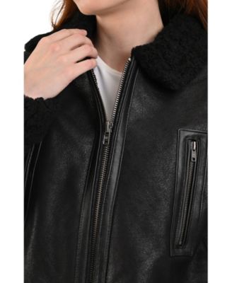 Women's Nappa Leather Jacket with Faux Shearling Lining