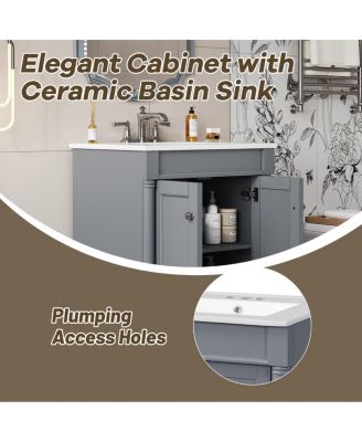 24" Bathroom Vanity with Ceramic Sink, Modern Solid Wood Cabinet & Ample Storage for Small Spaces
