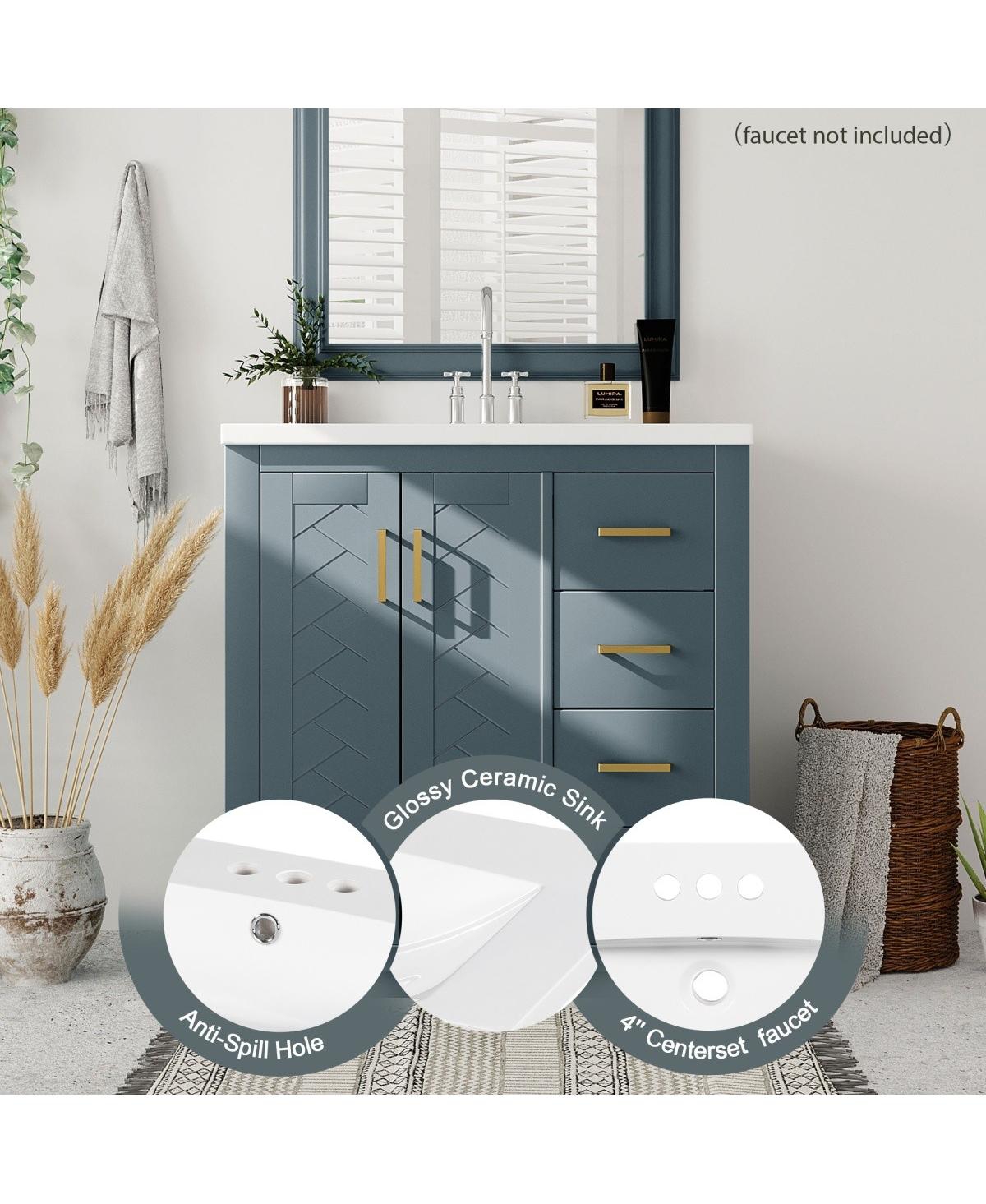 Sillysis 30" Bathroom Vanity with Ceramic Sink, 3 Drawers & Soft Close Doors, Solid Wood Cabinet for Ample Storage