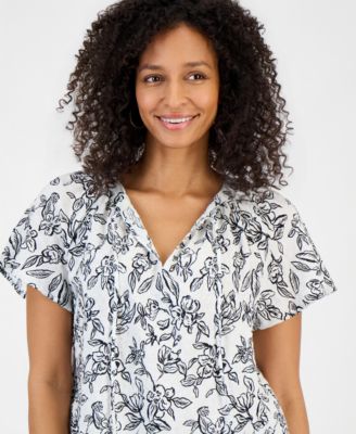 Women's Printed Flutter-Sleeve Top