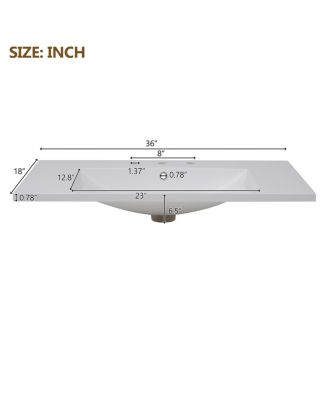 36" Wall Mounted Bathroom Vanity with Resin Sink, Modern MDF Cabinet, Double Drawers & Storage for Small Bathrooms