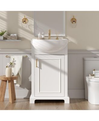 19.7" French Bathroom Vanity with Bulged Ceramic Sink, Soft Close Door Storage Cabinet for Small Spaces