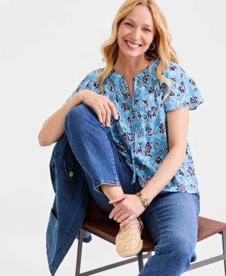 Women's Printed Flutter-Sleeve Top