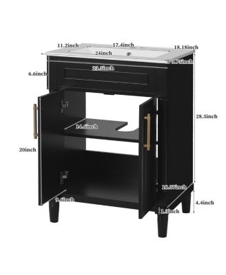 24" Bathroom Vanity with Curved Ceramic Sink, Adjustable Shelf 2-Door Storage for Small Modern Bathrooms