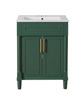 24" Bathroom Vanity with Curved Ceramic Sink, Adjustable Shelf 2-Door Storage for Small Modern Bathrooms