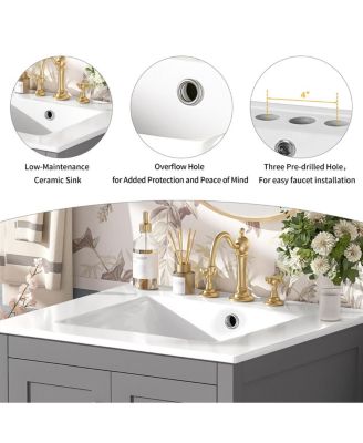 24"  Bathroom Vanity with Sink, Solid Wood Frame, Soft Close Doors & Ample Storage for Small Spaces