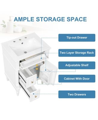 24" Bathroom Vanity with Sink, Solid Wood Cabinet with Flip Drawer and Adjustable Shelf, Freestanding Modern Storage for Small Spaces