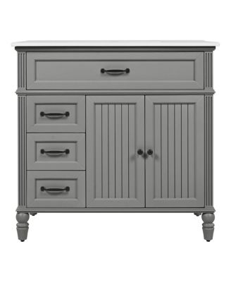 36"Vintage Bathroom Vanity with Ceramic Sink, Soft Close Drawers for Small Bathrooms