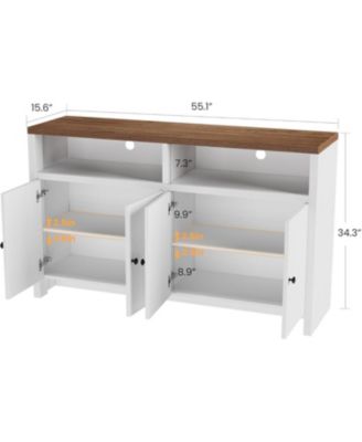 Buffet Sideboard Cabinet with Storage, 55" Large Farmhouse Kitchen Storage Cabinet with 4 Doors & Adjustable Shelves