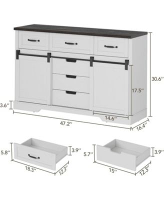 Farmhouse 6 Drawer Dresser with Sliding Barn Doors, Wooden TV Stand for Living Room