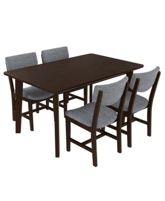 Rustic 5-Piece Dining Set - Solid Wood Table + 4 Upholstered Chairs, Espresso
