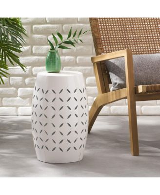  Sculptural Barrel Side Table with Laser-Cut Floral Motifs