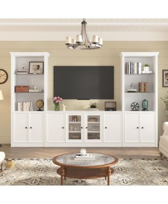 W Entertainment Center with Bookshelves & Glass Cabinets