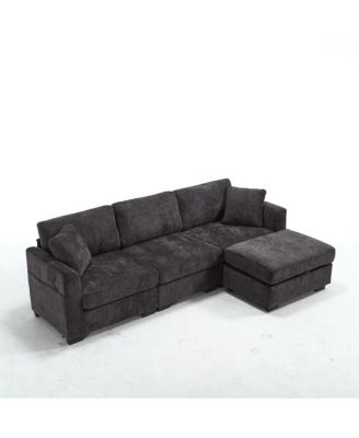 Modern Storage Sofa with Dual USB, 2 Side Pockets, Ottoman Storage Bench