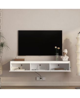  Floating TV Stand with LED Lights & Power Outlet