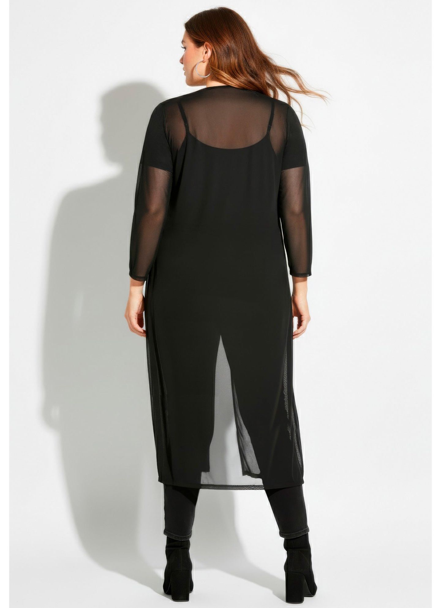 Женский топ Avenue Plus Size Long Sleeve Mesh Duster, цвет: Чёрный — фото 3