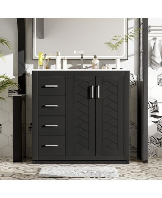 36" Bathroom Vanity with Ceramic Sink, Solid Wood Frame, Soft Close Drawers & Ample Storage for Modern Homes