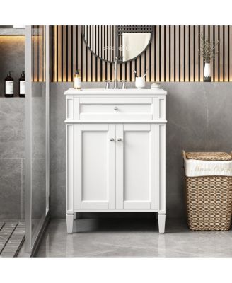 24" Modern Bathroom Vanity with Ceramic Sink, Soft Close Doors & Adjustable Storage Shelf for Small Spaces