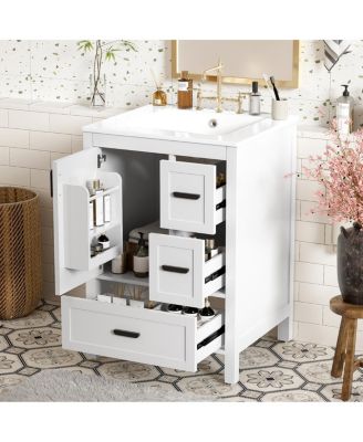 24" Modern Bathroom Vanity with Ceramic Sink, Soft Close Cabinet & Ample Storage for Small Spaces