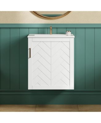 20" Wall Mounted Bathroom Vanity with Sink, Modern Floating Bathroom Vanity with Open Shelves for Small Spaces