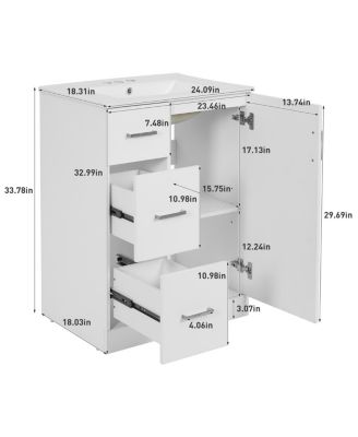 24" Modern Bathroom Vanity with Sink, Small Freestanding Bathroom Vanity with 2 Drawers and Soft Close Door