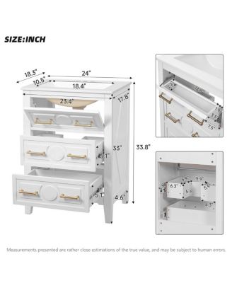 24 Inch Bathroom Vanity with Ceramic Sink, Retro Solid Wood Cabinet, 3 Soft Close Drawers for Small Bathrooms