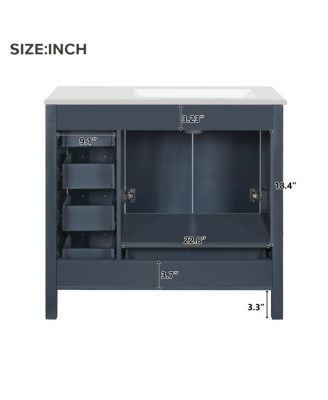 36" Bathroom Vanity with Sink, Solid Wood Cabinet & 5 Drawers Storage, Modern Freestanding Bath Cabinet for Small Spaces