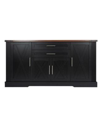 63" Farmhouse Barn Door Storage Cabinet with 2 Drawers & Door Rack