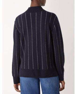 Women's Stripe Wool Funnel Neck Knit Sweater