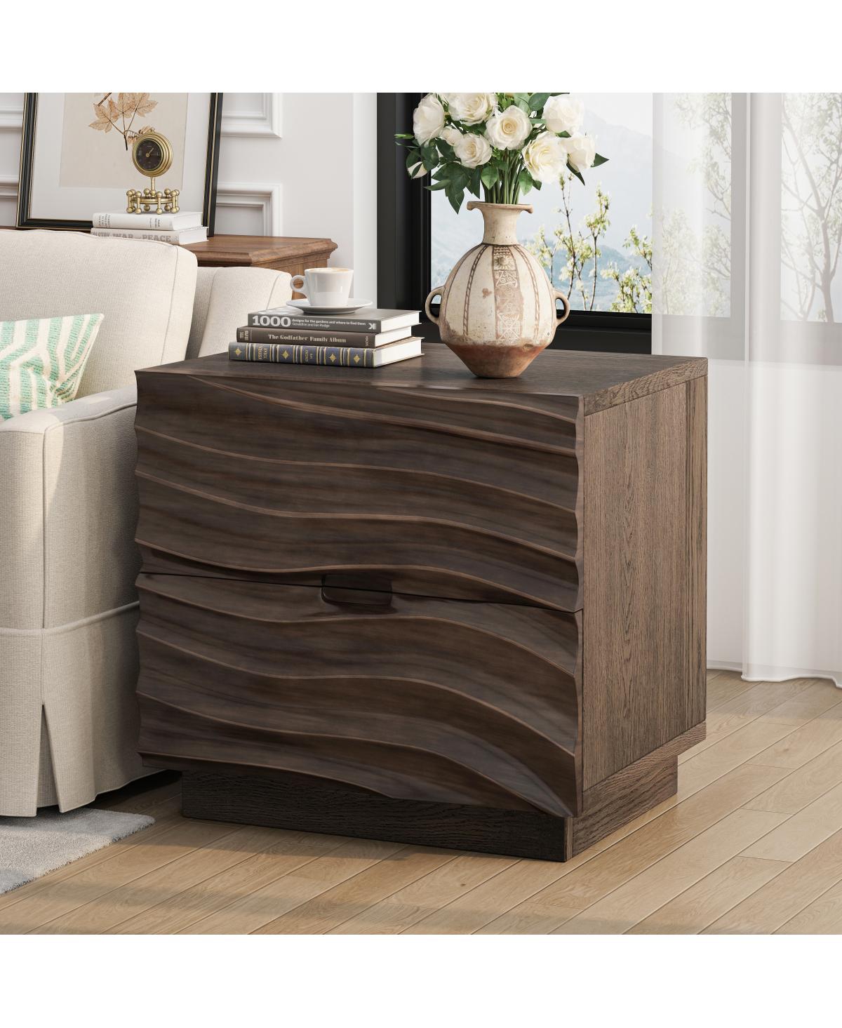 Streamdale Furniture Solid Wood Nightstand with 2 Drawers